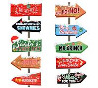 Gosknor 10pcs Panneaux de Direction de Noël, Panneau de Flèche de Noël Signalisation Directionnelle d'hiver pour Maison Jardin Pelouse Cour Décoration de Rue pour Les Fêtes à Thème de Festival