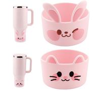 Gosknor 2 Manchon pour Stanley Cup, Manchon en Silicone Motif Chat et Lapin Rose Accessoires Bottes et Bouteilles d'eau pour Bouteille d'eau Stanley Cup 40/30oz
