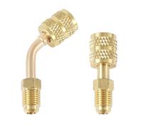 Gosknor 2pcs Adaptateur R410a pour Mini Split System, Adaptateur Droit et Coudé à 45° Adaptateurs Port Charge sous Vide 5/16" SAE Femelle vers 1/4" SAE Mâle Flare pour Réfrigération Climatiseur HVAC
