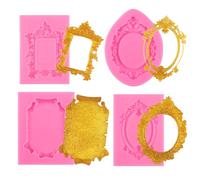 Gosknor 4pcs Moule Silicone Cadre Photo pour Chocolat, Mini Style Baroque Moules en Argile Séchant à l'Air pour Loisirs Créatifs Fondant Décoration de Cupcakes Bonbons Résine Pâte Polymère