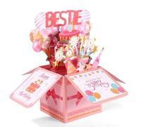 Gosknor Bestie Carte d'Anniversaire Pop Up, Drôle Carte de Vœux Anniversaire 3D Avec Enveloppe Cadeau Créatif pour Meilleure Amie Filles Femmes Décoration de Fête Souvenir