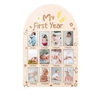 Gosknor Cadre Photo ma Première Année, Panneau d'Affichage Photo en Bois pour Bébé Cadre Photo de 12 Mois Souvenir de Nouveau-né 1er Anniversaire Cadeau Souvenir pour Décoration de Chambre d'Enfant