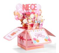 Gosknor Carte d'Anniversaire Pop Up pour Nièce, Colorée Carte de Vœux Anniversaire 3D avec Enveloppe Cadeau Créatif pour Nièce Enfants Filles Décoration de Fête Souvenir