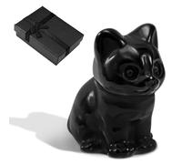 Gosknor Figurine Chat en Obsidienne Noire, Décoration en Cristaux Petite Statue Chaton Mignonne Accroupie Sculpture Sculptée Cadeau pour Amoureux des Chats pour Femmes Hommes Décoration Porte-Bonheur