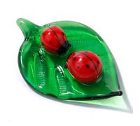 Gosknor Figurine Mignonne de Petite Coccinelle, Mini Coccinelle en Verre à Feuille Verte en Cristal Décoration de Chambre Figurines de Collection en Cristal Coloré pour Décoration de Chambre