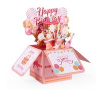 Gosknor Happy Birthday Pop up Carte, Ballons Colorés & Feux d’Artifice Boîte Cadeau 3D avec Enveloppe Cadeau Créatif Carte Vœux d’Anniversaire Universelle pour Femmes Maman Mamie Tante Sœur & Amies