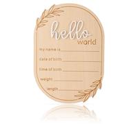 Gosknor Pancarte d'Annonce Naissance, 15x10,5cm Hello World Panneau Bois avec Prénom pour Nouveau-Né Annonce Naissance Accessoires Photo Baby Shower Hôpital Décoration de Chambre de Bébé (Blanc)