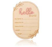 Gosknor Pancarte d'Annonce Naissance, 15x10,5cm Hello World Panneau Bois avec Prénom pour Nouveau-Né Annonce Naissance Accessoires Photo Baby Shower Hôpital Décoration de Chambre de Bébé (Rose)