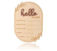 Gosknor Panneau d'Annonce de Bébé, Bois Hello World Panneau de Bienvenue pour Nouveau-Né Plaque Nominative Personnalisé pour Hôpital Accessoires Photo Baby Shower Décoration Chambre d'Enfant (Marron)