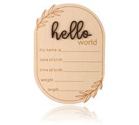 Gosknor Panneau d'Annonce de Bébé, Bois Hello World Panneau de Bienvenue pour Nouveau-Né Plaque Nominative Personnalisé pour Hôpital Accessoires Photo Baby Shower Décoration Chambre d'Enfant (Noir)