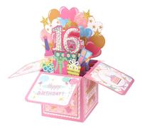 GosknorCarte Pop-Up pour 16e Anniversaire, Cartes Pop-Up 3D Brillantes avec Enveloppe & Carte de Vœux Cartes d'Anniversaire en Boîte Meilleur Cadeau d'Anniversaire pour 16e Anniversaire de Maman Papa