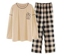 GOSO Ensemble de pyjama mignon pour filles - Ensemble pyjama haut et pantalon long - Tenue de nuit pour enfants de 8, 9, 10, 11, 12, 13, 14 ans - Beige - X-Large