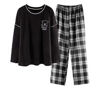 GOSO Ensemble de pyjama mignon pour filles - Ensemble pyjama haut et pantalon long - Tenue de nuit pour enfants de 8, 9, 10, 11, 12, 13, 14 ans - Noir - X-Large