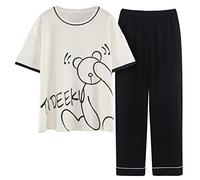 GOSO Pyjama fille 140 146 152 164 Pyjamas mignons pour adolescentes Imprimé dessin animé Hauts et pantalons longs Ensemble de vêtements de nuit pour fille, Blanc (319w4), 15 ans