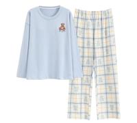 GOSO Pyjama fille 140 146 152 164 Pyjamas mignons pour adolescentes Imprimé dessin animé Hauts et pantalons longs Ensemble de vêtements de nuit pour fille, 29d1 bleu, 15 ans