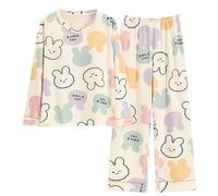 GOSO Pyjama fille 140 146 152 164 Pyjamas mignons pour adolescentes Imprimé dessin animé Hauts et pantalons longs Ensemble de vêtements de nuit pour fille, 29A6, beige, 13 ans