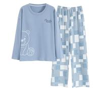 GOSO Pyjama fille 140 146 152 164 Pyjamas mignons pour adolescentes Imprimé dessin animé Hauts et pantalons longs Ensemble de vêtements de nuit pour fille, 18d2 bleu, 13 ans