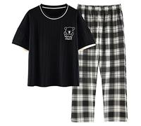 GOSO Pyjama fille 140 146 152 164 Pyjamas mignons pour adolescentes Imprimé dessin animé Hauts et pantalons longs Ensemble de vêtements de nuit pour fille, Noir (319b), 13 ans