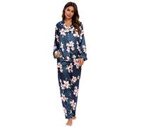 GOSO Pyjama pour femme - Ensemble de pyjamas en satin - Manches longues - Haut et pantalon - Vêtement de nuit pour femme, 03 bleu #1, S