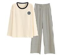 GOSO Pyjama pour filles 8, 9, 10, 11, 12, 13 - 14 ans, mignon pyjama pour fille avec imprimé de dessins animés, hauts et pantalons longs Big Tween Girl Nightwear, Beige (18a1), 15 ans