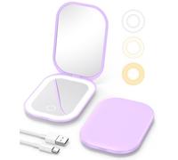 Gospire Miroir compact éclairé avec lumière et grossissement 1x/3x, gradation progressive et trois couleurs réglables, batterie rechargeable et taille compacte pour sac à main et voyage - Violet