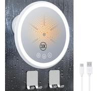 Gospire Miroir de douche chauffant grossissant x3 sans buée pour le rasage, batterie 5000 mAh, pivotant à 360° et design magnétique, miroir de douche anti-buée de 21,1 cm avec 3 lumières de couleur