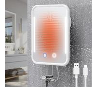 Gospire Miroir de douche chauffant sans buée pour le rasage, 5000 mAh rechargeable et éclairé avec support de rasoir, amovible et sans perçage, miroir de salle de bain avec ventouse (blanc)