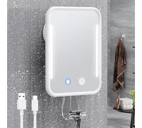 Gospire Miroir de douche chauffant sans buée pour rasage avec lumière, batterie rechargeable et luminosité réglable, ventouse et support de rasoir, amovible et sans perçage, étanche pour salle de bain