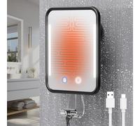 Gospire Miroir de douche chauffant sans buée rechargeable et éclairé avec support de rasoir, amovible et sans perçage, miroir de salle de bain avec ventouse (noir)