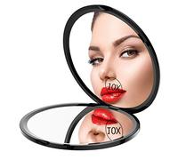 Gospire Miroir de maquillage de poche pour voyage, miroir grossissant double face 1X/10X, miroir cosmétique compact de 10,2 cm, ultra fin, rond, pliable, pour femme (noir)