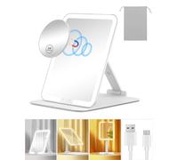 Gospire Miroir de Maquillage de Voyage avec lumières et grossissement x10, Miroir de Table Compact Portable avec Support réglable, 3 lumières colorées, Miroir de courtoisie Lumineux LED Rechargeable