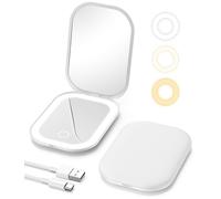 Gospire Miroir de maquillage de voyage éclairé avec lumière et grossissement, petit miroir rechargeable avec lumière réglable en trois couleurs, mini miroir LED pour sac à main - Blanc