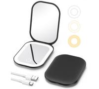 Gospire Miroir de maquillage de voyage éclairé avec lumière et grossissement, petit miroir rechargeable à grossissement x3 avec lumière réglable en trois couleurs, mini miroir LED pour sac à main