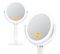 Gospire Miroir de maquillage lumineux avec lumières et grossissement 20x, hauteur réglable, batterie rechargeable de 4000 mAh et 3 lumières à intensité variable colorées, miroir de courtoisie lumineux