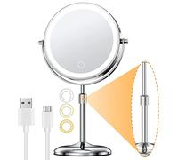 Gospire Miroir de Maquillage Lumineux de 17,8 cm avec grossissement x10/1x, Hauteur réglable et 3 lumières de Couleur à intensité Variable, pivotant à 360°, éclairage Double Face, Rechargeable à Del,
