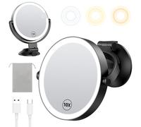 Gospire Miroir de maquillage mural de 17,8 cm avec ventouse puissante, grossissement double face 1x/10x, 3 lumières de couleur et luminosité réglable, batterie rechargeable de 2000 mAh, rasage pour