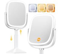 Gospire Miroir de maquillage rectangulaire éclairé avec grossissement, miroir grossissant x10 avec lumières 3 couleurs, hauteur réglable et batterie de 4000 mAh pour chambre à coucher, salle de bain