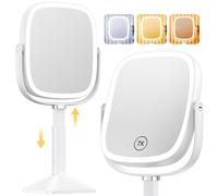 Gospire Miroir de maquillage rectangulaire éclairé avec lumières 3 couleurs, hauteur réglable et grossissement x1/7x, batterie rechargeable 4000 mAh pour chambre à coucher, grande surface de 21,6 x