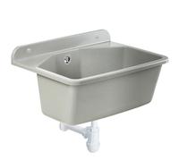 KADAX Bassin utilitaire gospo avec siphon, 46 x 37 x 20 cm, lavabo en plastique, pour lavage garage, sous-sol, buanderie, atelier, fixation murale, évier plat, accessoires inclus (gris)