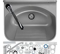 GOSPO Siphon d'évier avec robinet rotatif 46 x 36 x 20 cm, gris