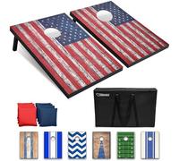 GoSports Jeu de Lancer de Poches avec 2 Planches de 0,9 x 0,6 m, 8 Poches et Étui de Transport - Motif de Drapeau Américain