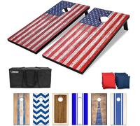 GoSports Jeu de Lancer de Poches avec 2 Planches de 1,2 x 0,6 m, 8 Poches et Étui de Transport - Motif de Drapeau Américain