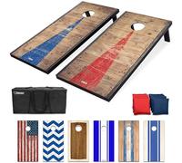 GoSports Jeu de Lancer de Poches avec 2 Planches de 1,2 x 0,6 m, 8 Poches et Étui de Transport - Motif Rustique
