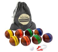 GoSports Jeu de pétanque en Bois Dur de 100 mm avec 8 Boules en Bois de qualité supérieure de 340,2 g, pallino, étui et Corde à mesurer