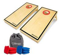 GoSports Set de Cornhole Édition Tournoi, Planches en Bois Réglementaires 1.20 m X 60 cm avec 8 Sacs de Lancer Double Face Glisse et Arrêt