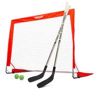 GoSports Set de Hockey de Rue, Inclut Un But Déployant, 2 Crosses de Hockey et 2 Balles de Hockey de Rue