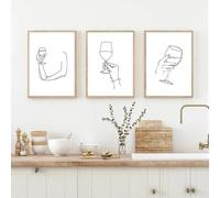 GOSRD Affiche de vin abstraite, dessin au trait, corps de femme, impressions minimalistes, art mural de cuisine, peintures sur toile, décoration de bar pour amateurs de vin (30 x 50 cm, 3 pièces)