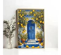 GOSRD Affiche de voyage sur toile représentant une porte bleue citronnée, style méditerranéen italien, décoration murale de cuisine (40 x 55 cm)