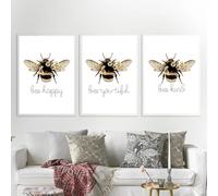 GOSRD Affiche et impression citation inspirante abeille heureuse gentille art mural image tournesol nature art toile peinture décoration maison 50x75cm-3 pièces sans cadre