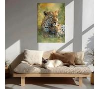 GOSRD Affiche et impressions d'art animalier représentant une mère léopard et ses petits, peinture sur toile, tableau décoratif pour salon (50 x 75 cm)